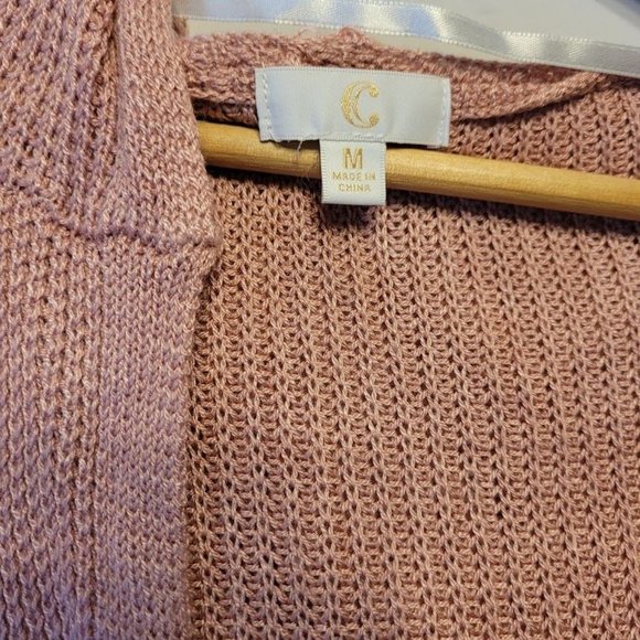 C Pink Red Cardigan Open Front Hooded Long Sweater Size M - Picture 3 of 9